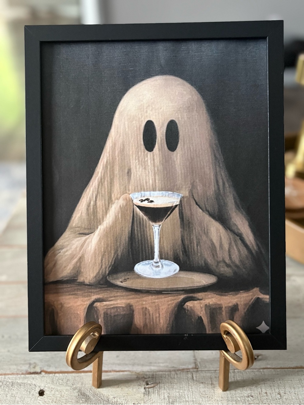 Framed 8x10” Ghost with Martini/Cocktail Wall Art - Black Frame, Neutral Ghost